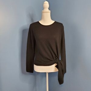 ALLUDE Black Crewneck Faux Knot Hem Top S NWT